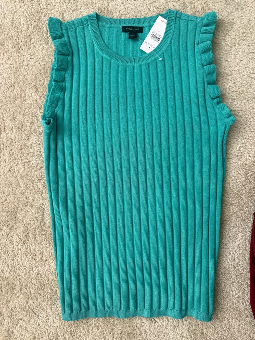 NWT Ann Taylor Factory Green Ribbed Ruffle Sleeve Sweater Top M